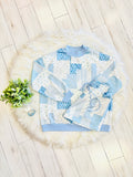 Women’s Blue Mixed Patchwork Short Set