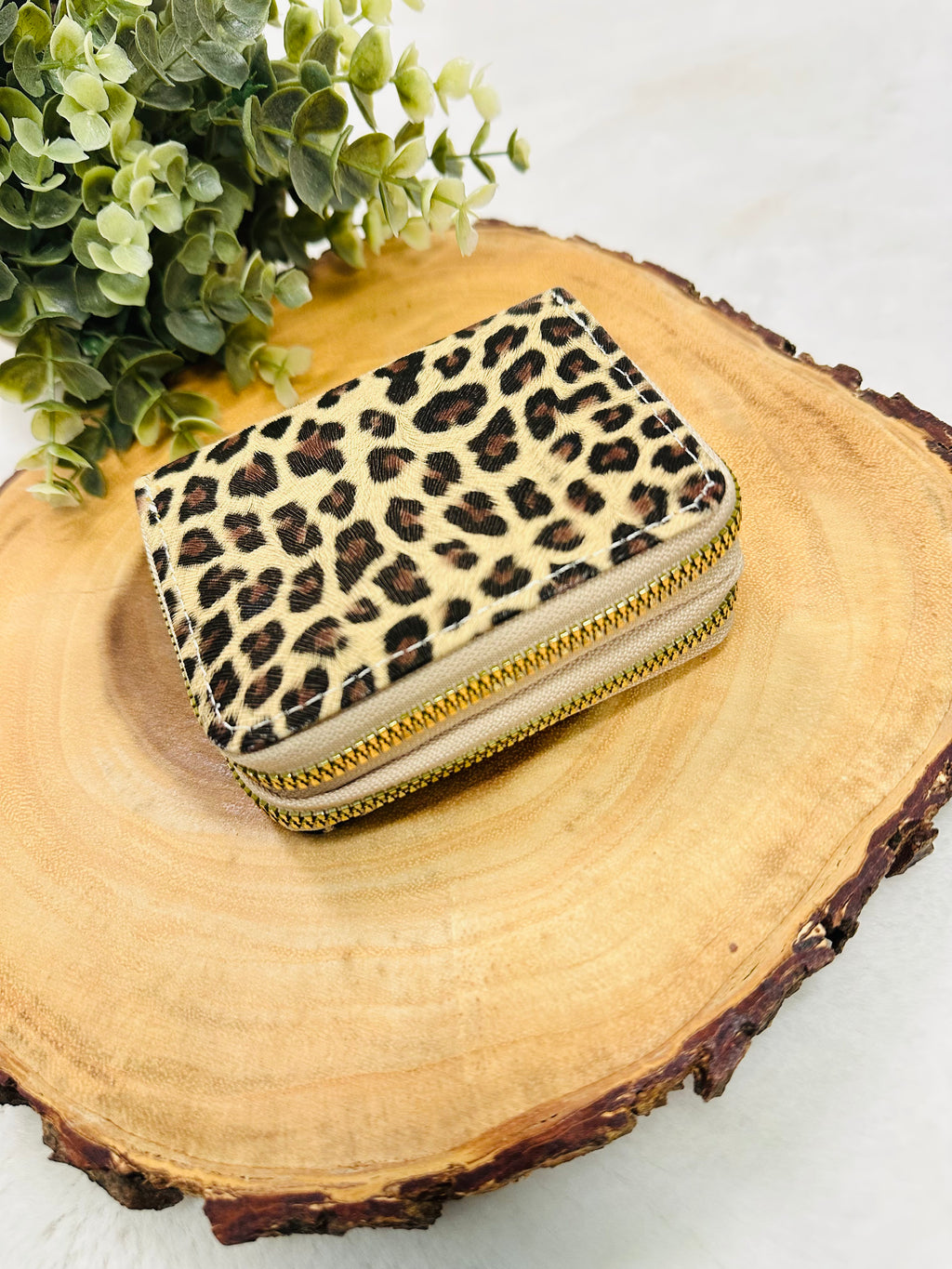 Khaki Cheetah Print Double Zipper Wallet