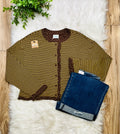 Women’s Very J Brown and Yellow Stripe and Polka Dot Top- True to size