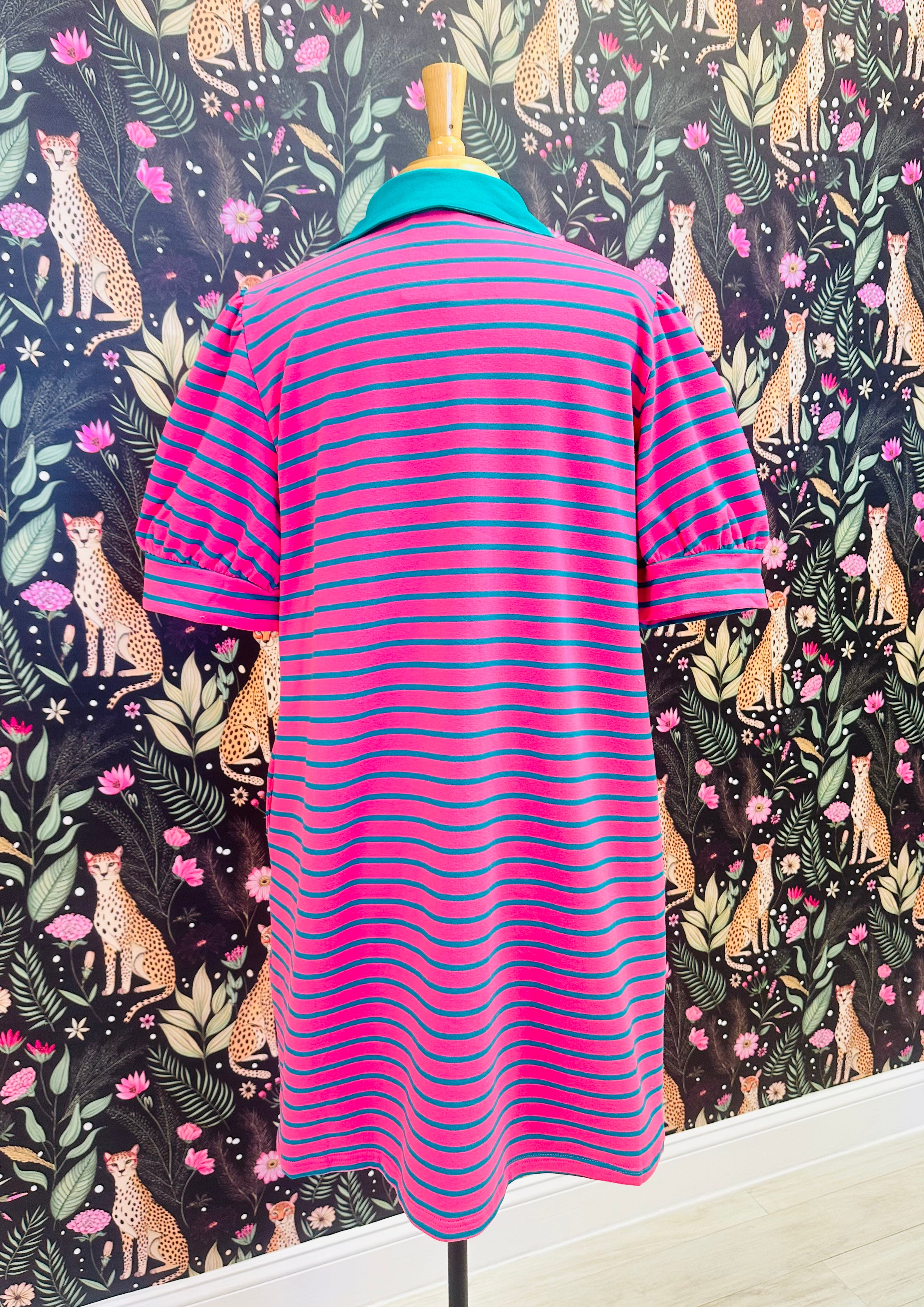 Women’s Evermmee Curvy Pink and Green Stripe Dress with Pockets