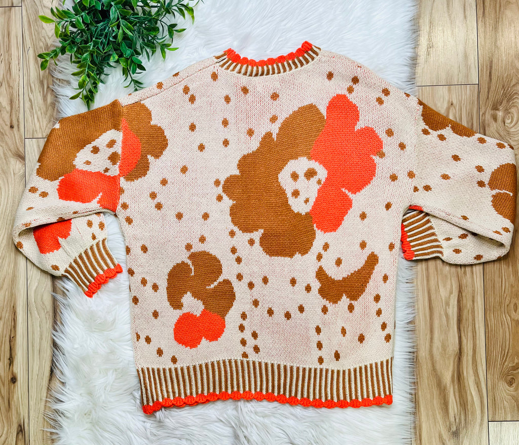 Women’s Bibi Rust Flower Sweater Top- True to Size