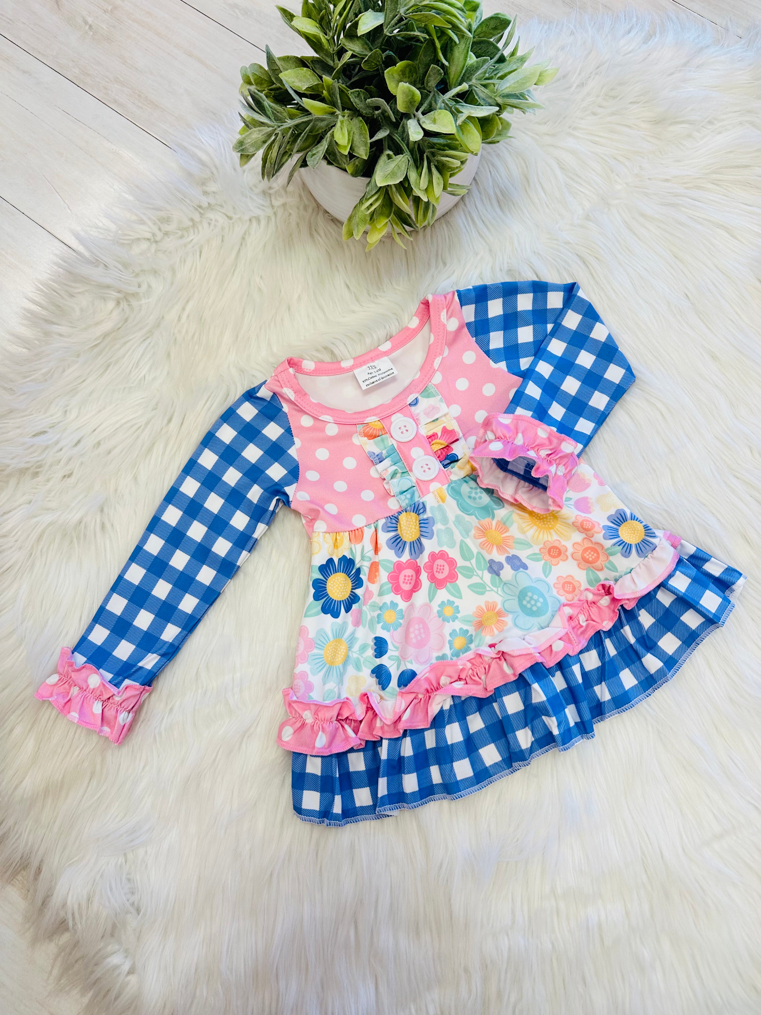 Girl’s Pink and Blue Mixed Print Set