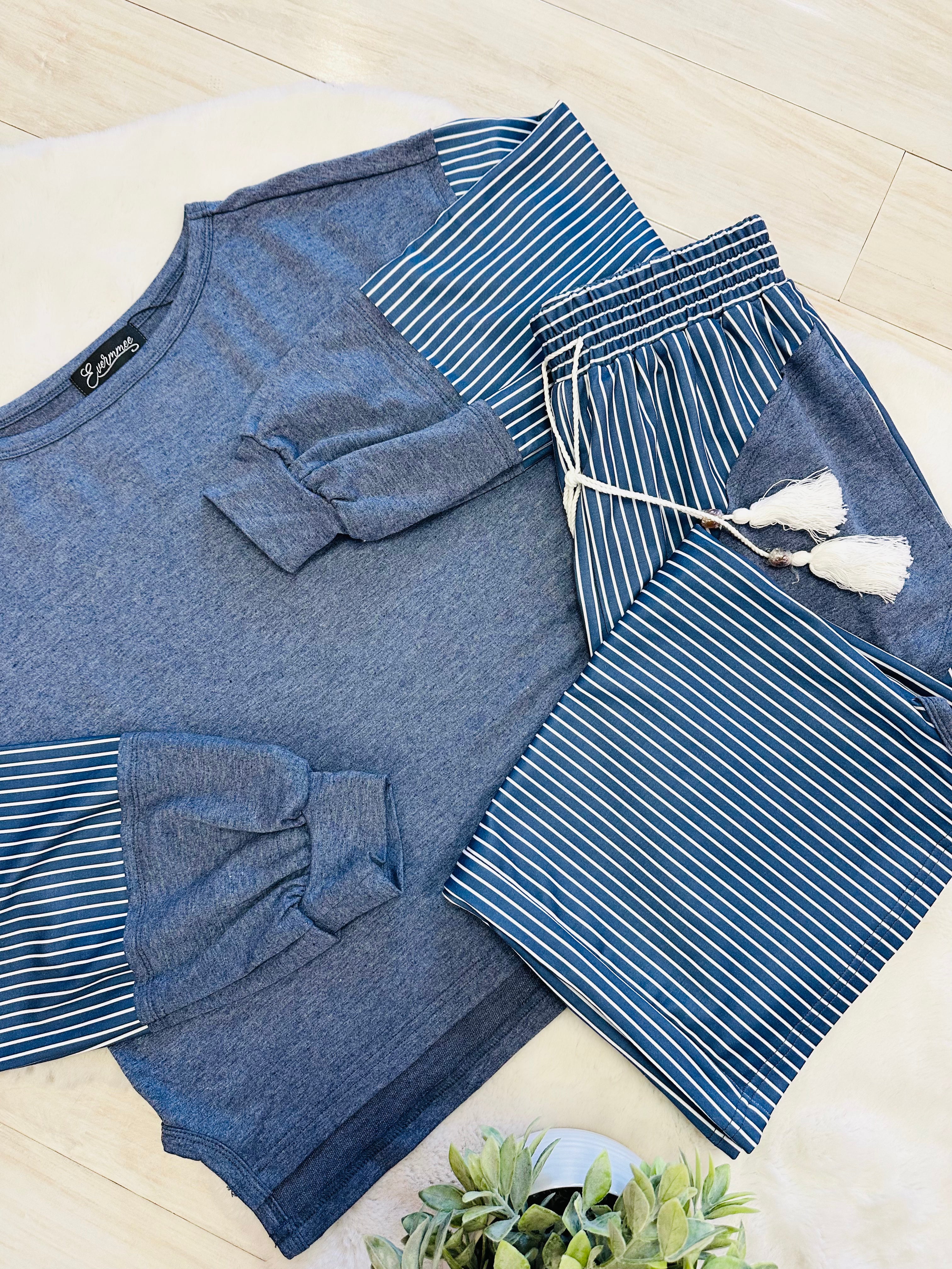 Women’s Evermmee Blue Stripe Pant Set- True to Size