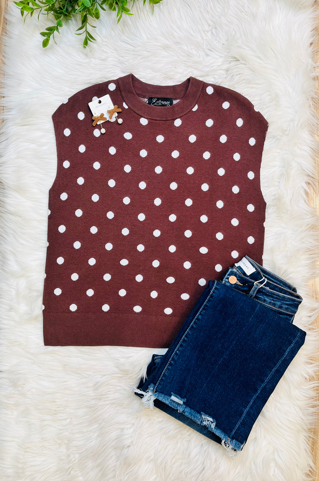 Women’s Evermmee Brown Polka Dot Vest Top