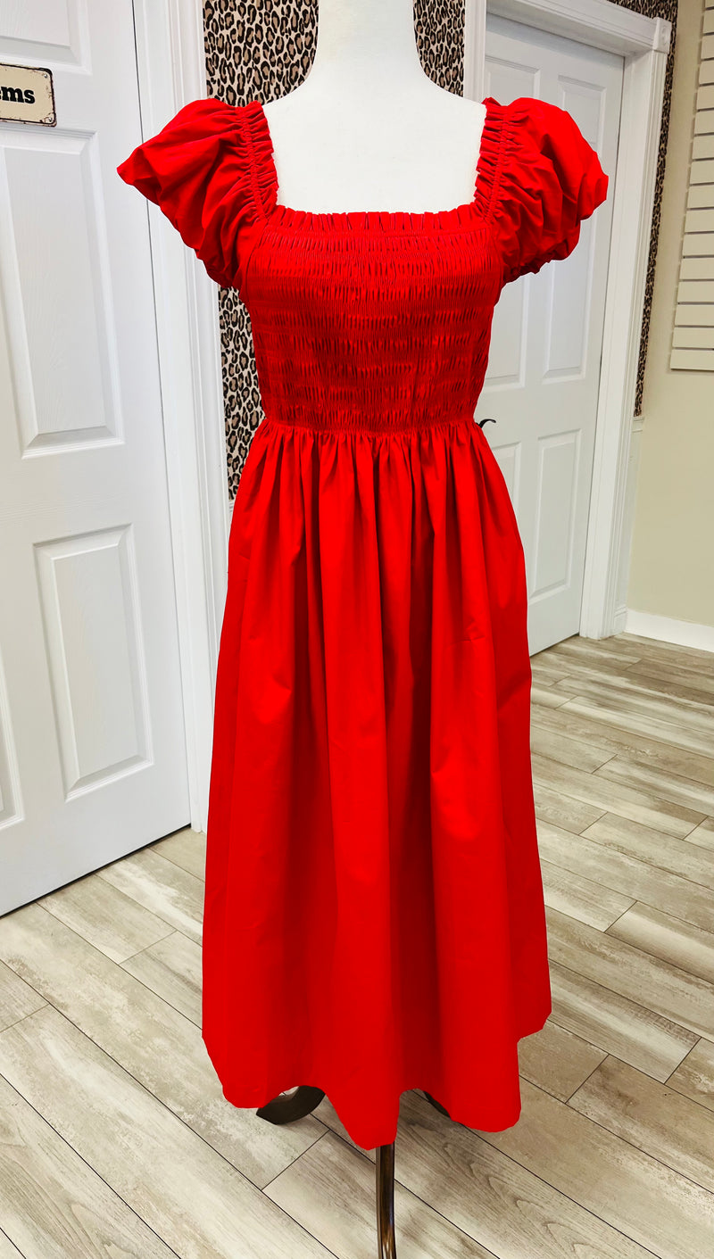 Women's Red Smocked Square Neck Dress – Mini Mee