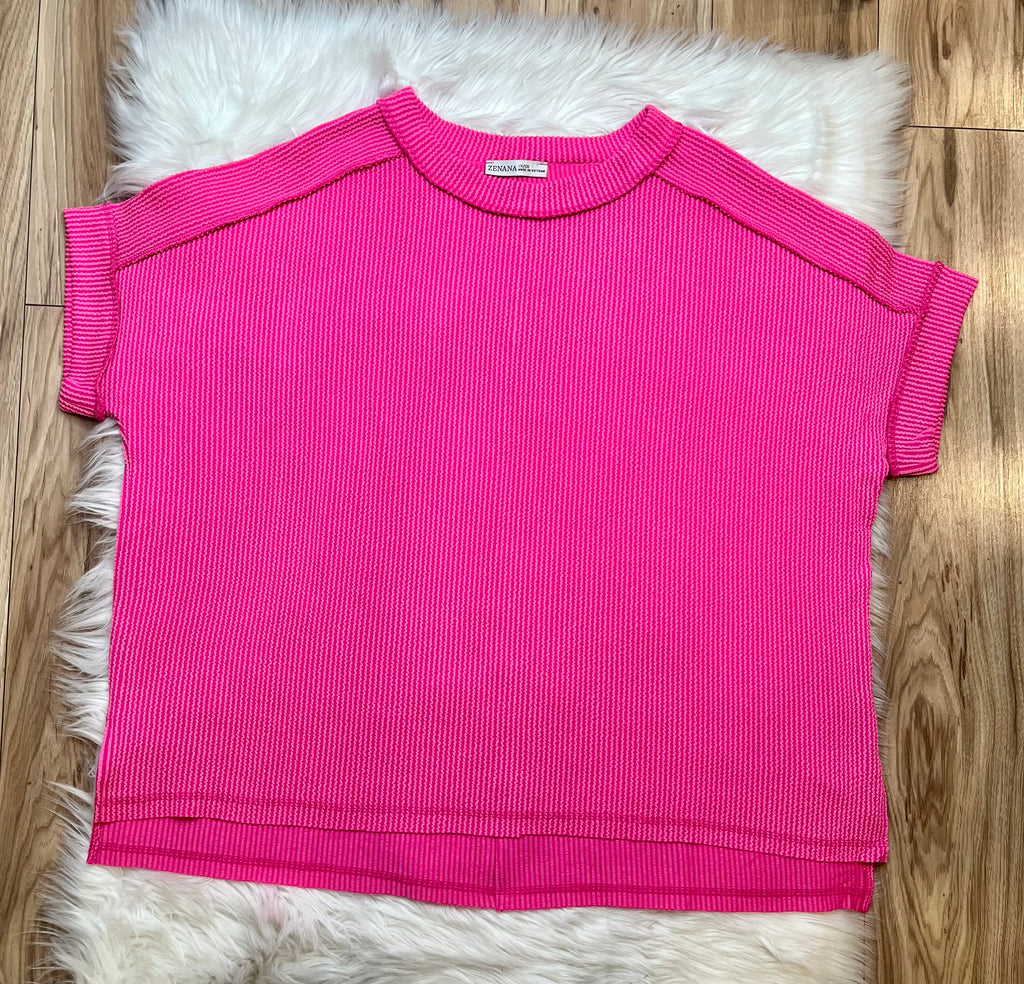 Women’s Zenana Hot Pink Ribbed Top