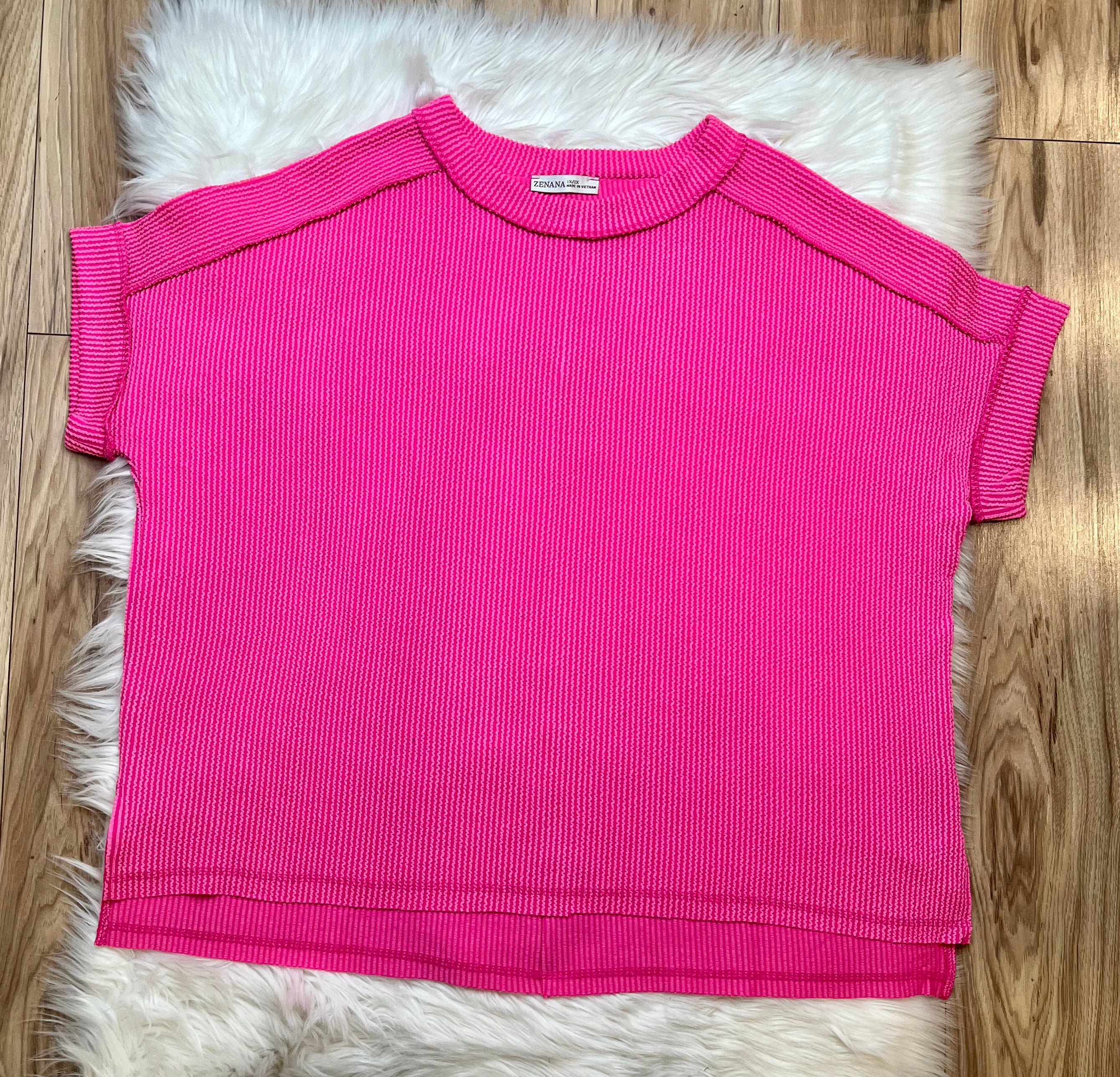 Women’s Zenana Hot Pink Ribbed Top