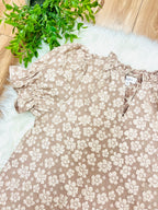 Women’s Anniewear Taupe Floral Satin Ruffle Detail Top- True to Size