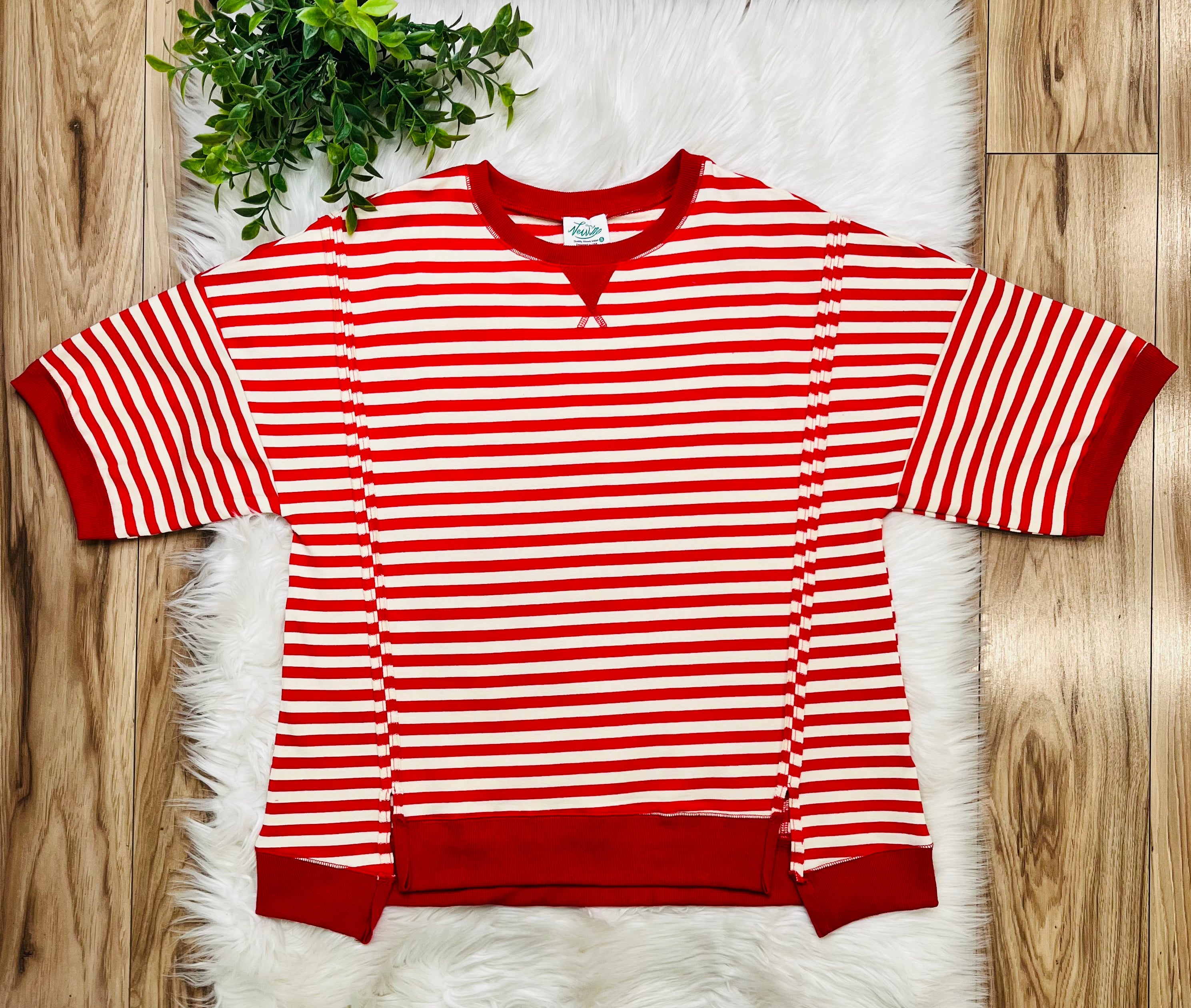 Women’s Very J Red and Cream Stripe Top