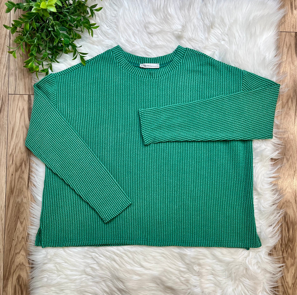 Women’s Zenana Green Ribbed Short Set