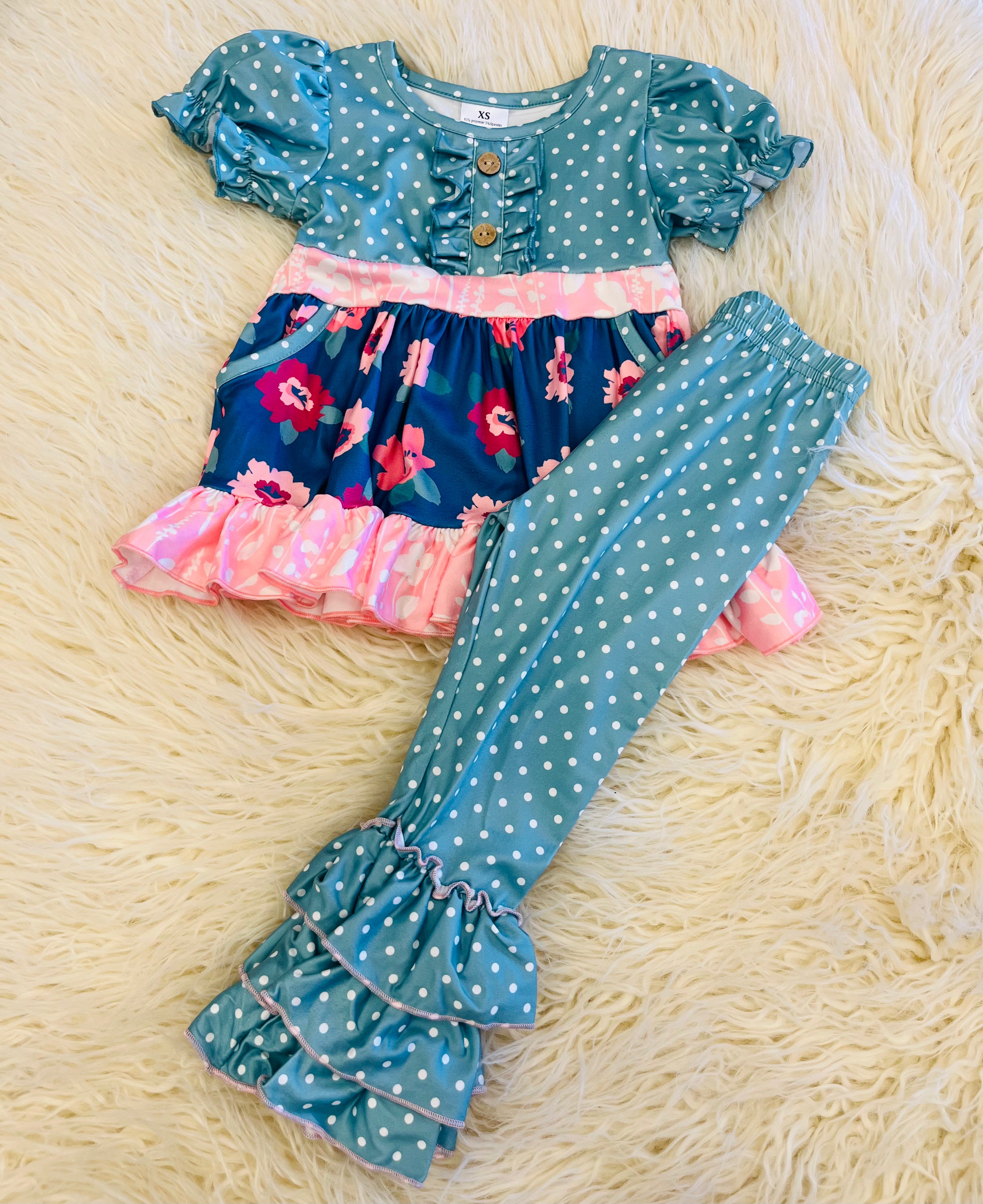 Girl’s Floral Polka Dot Ruffle Set