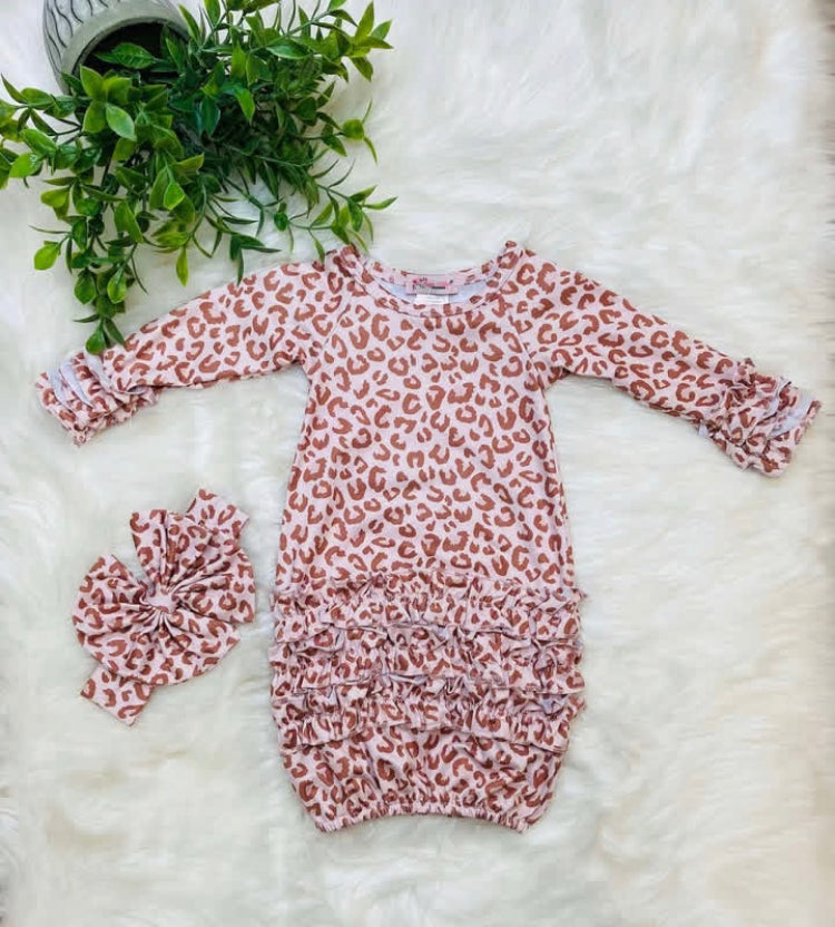 Cheetah Baby Gown and Headband - Mini Mee Boutique