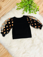 Girls Black and Orange Boo Polka Dot Top