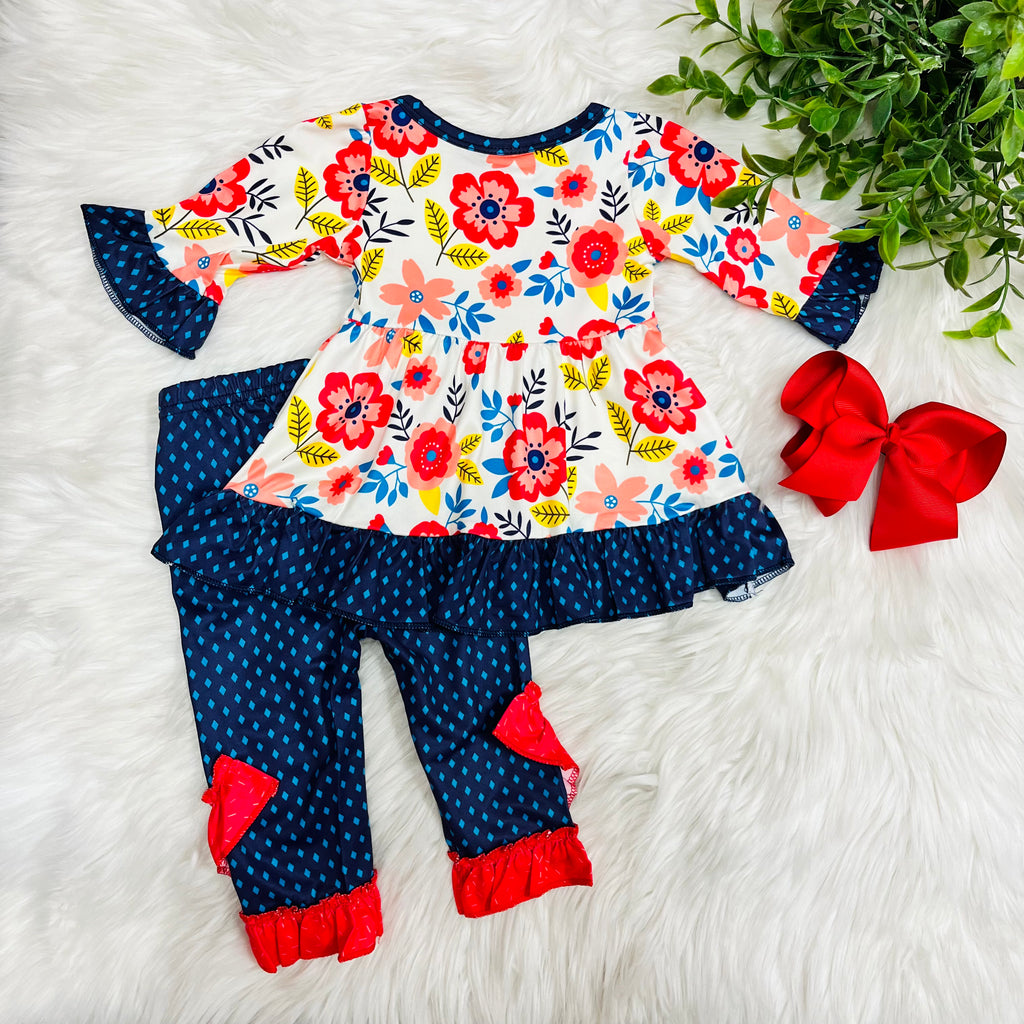 Girl’s Red and Navy Mixed Print Set