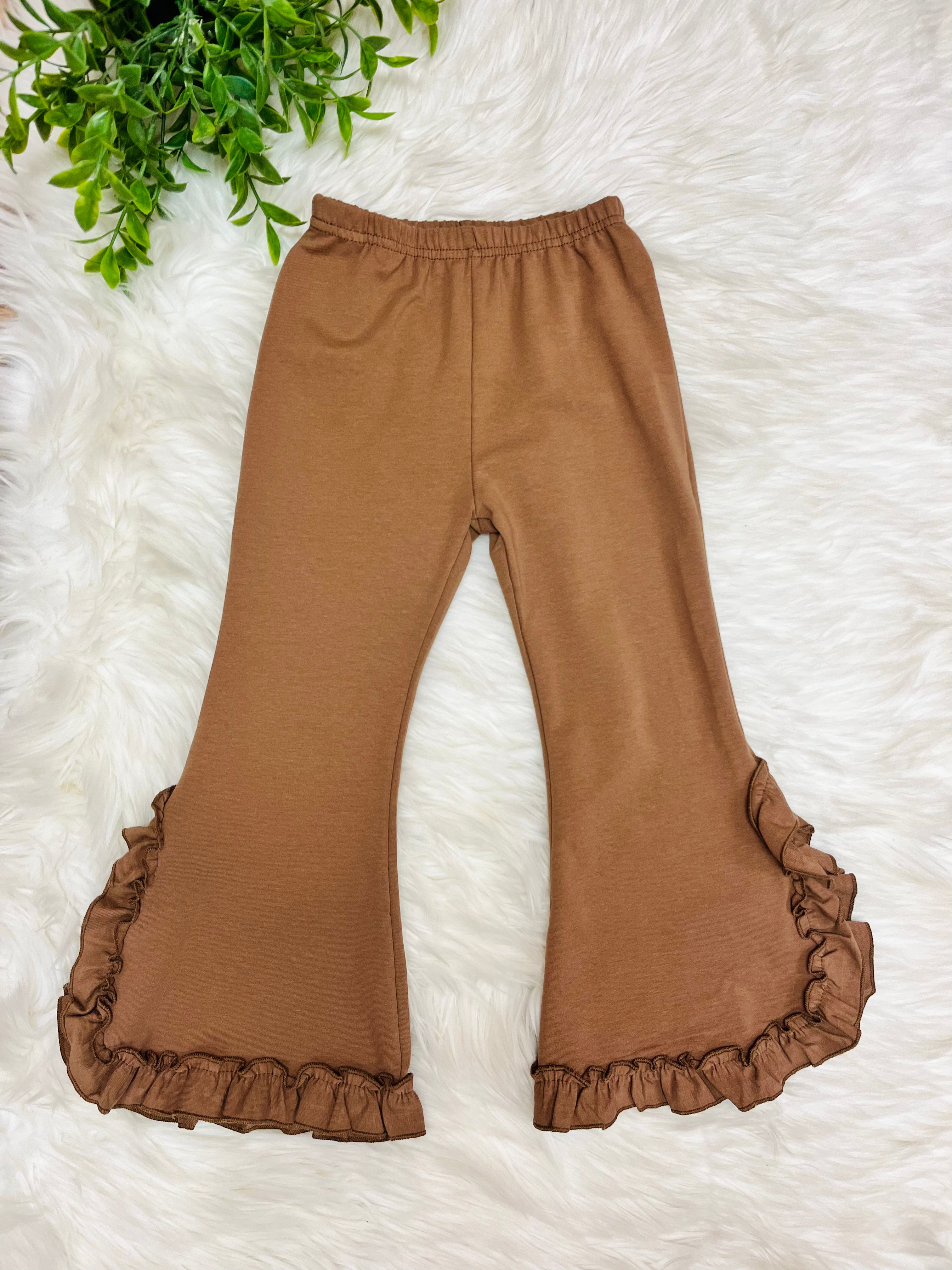 Girl’s Brown Check Hooded Outfit with Ruffle Trim