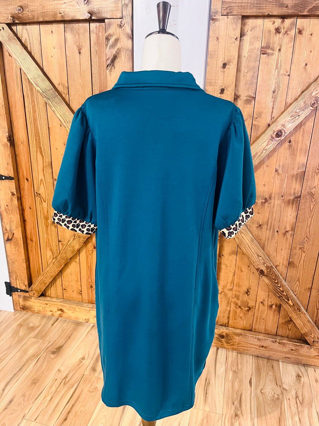 Women’s Curvy Evermmee Dark Teal Dress with Cheetah Print Detail