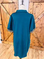 Women’s Curvy Evermmee Dark Teal Dress with Cheetah Print Detail