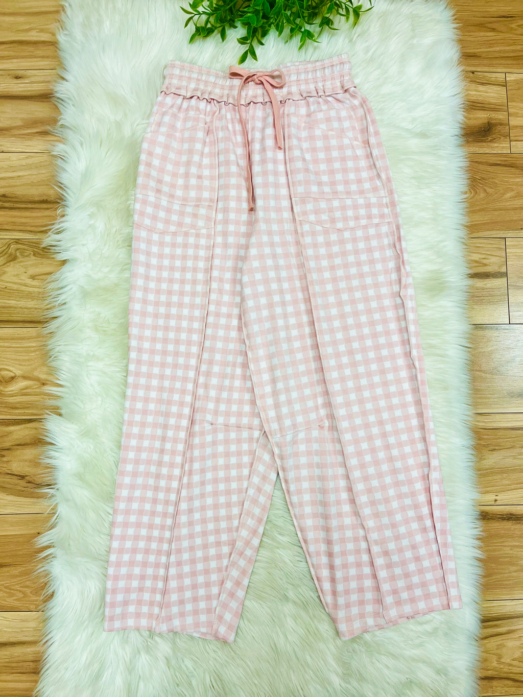 Women’s Anniewear Blush Pink Check Barrel Knit Pants- True to Size