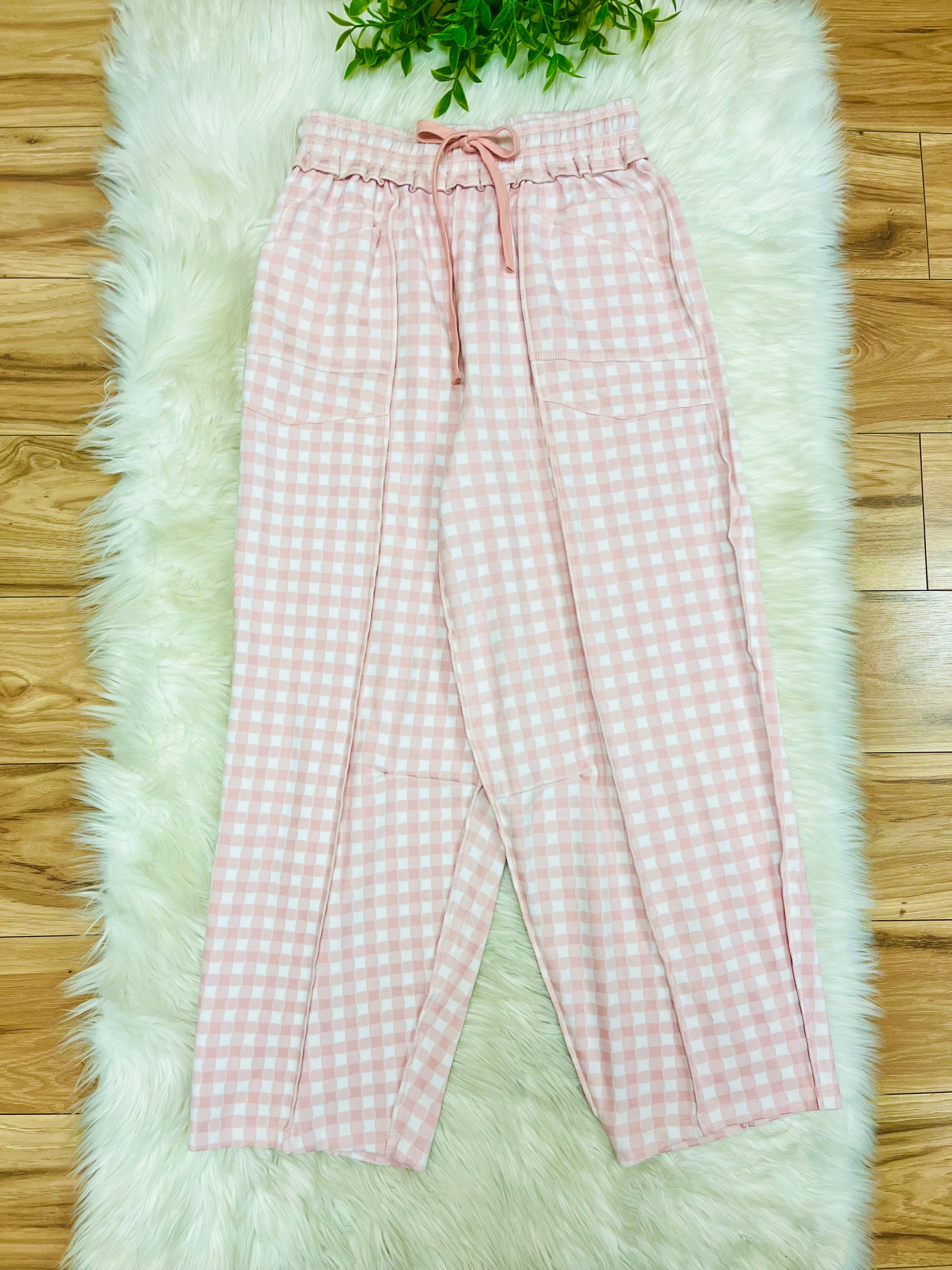 Women’s Anniewear Blush Pink Check Barrel Knit Pants- True to Size