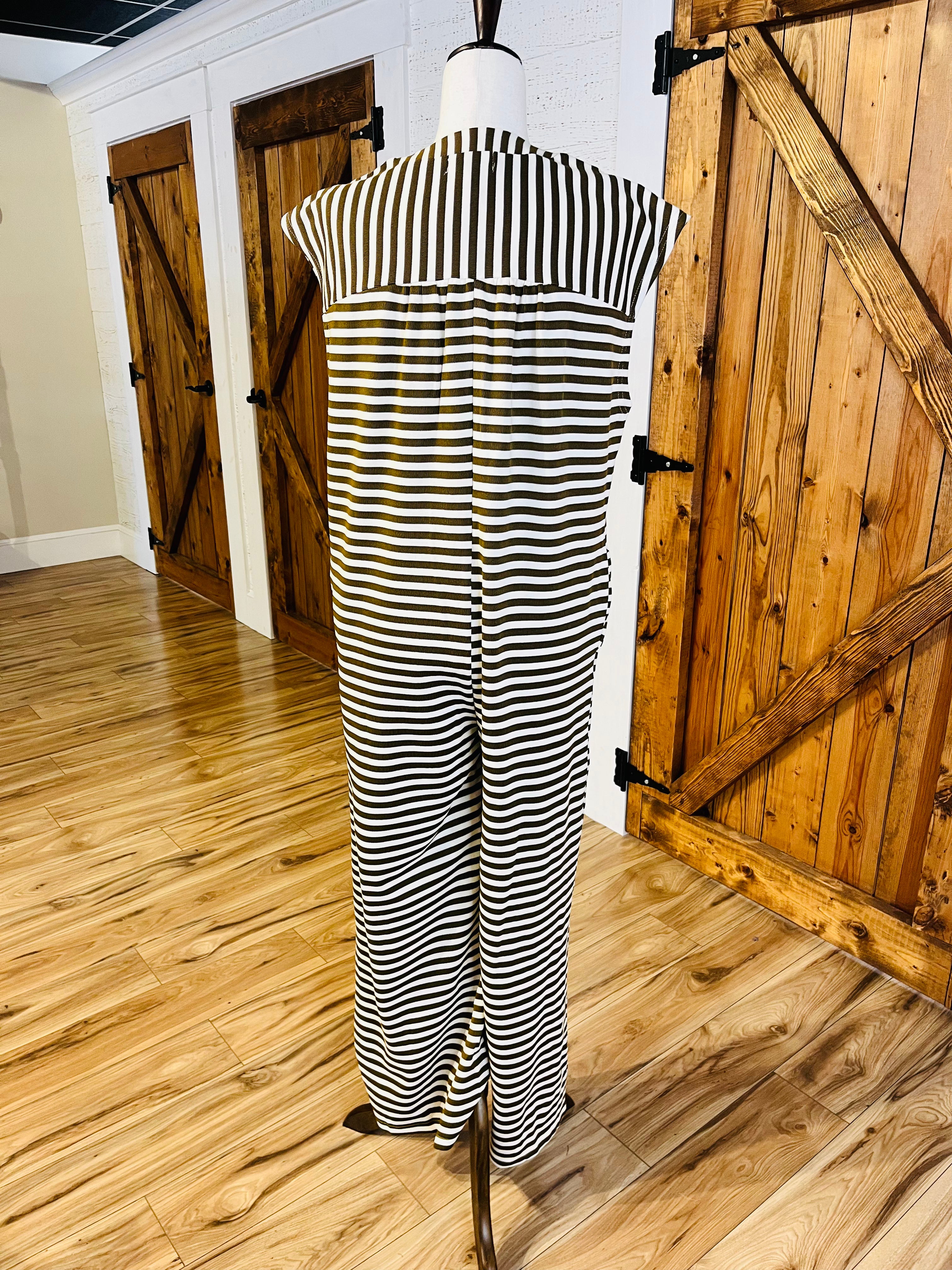 Women’s Mocha Stripe Jumpsuit- Oversized