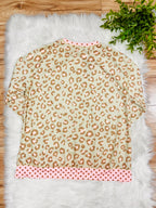 Women’s Evermmee Light Pink & Green Leopard Print Top with Polka Dot Trim- True to Size