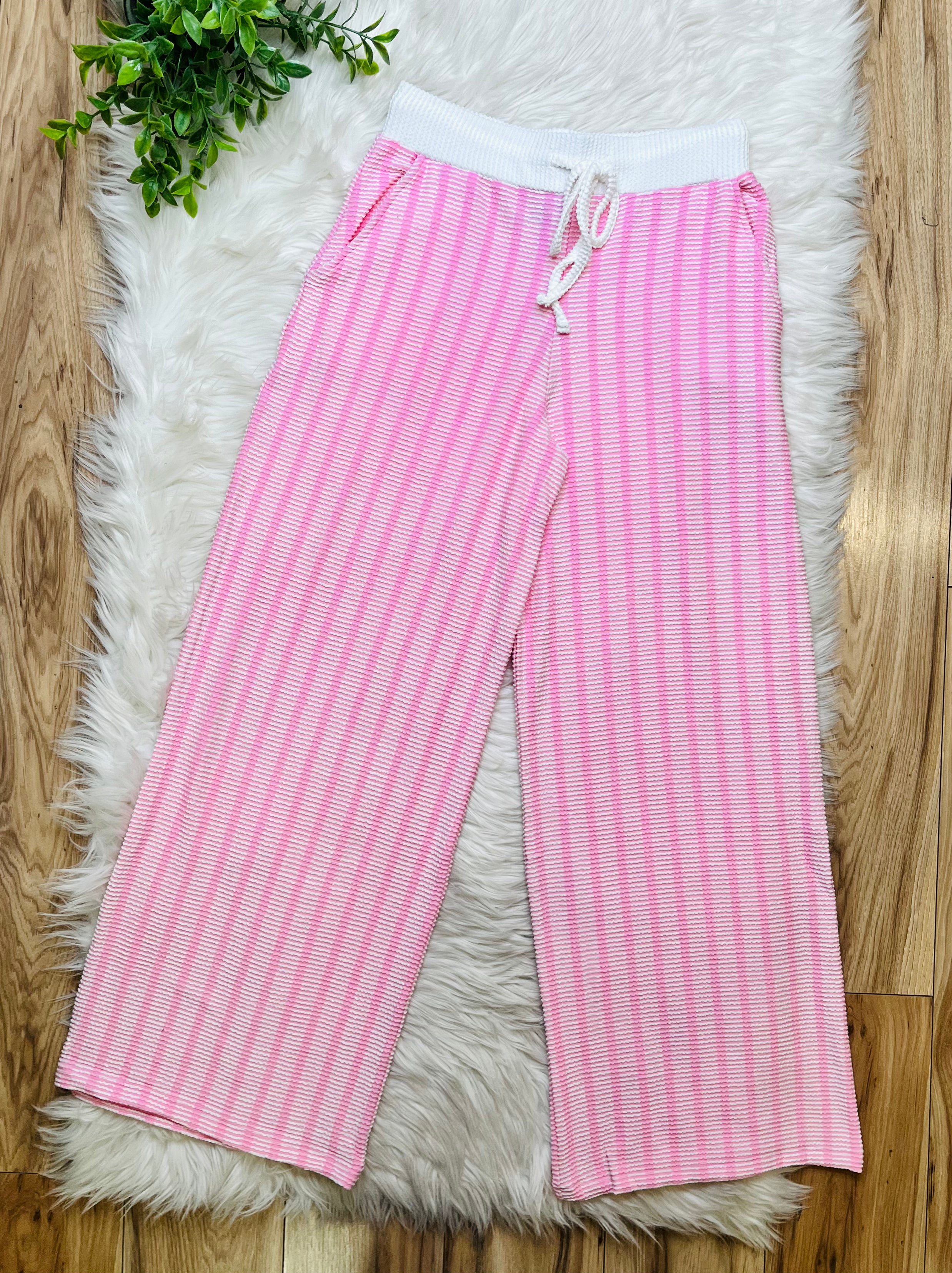 Women’s Zenana Light Pink Striped Ribbed Set