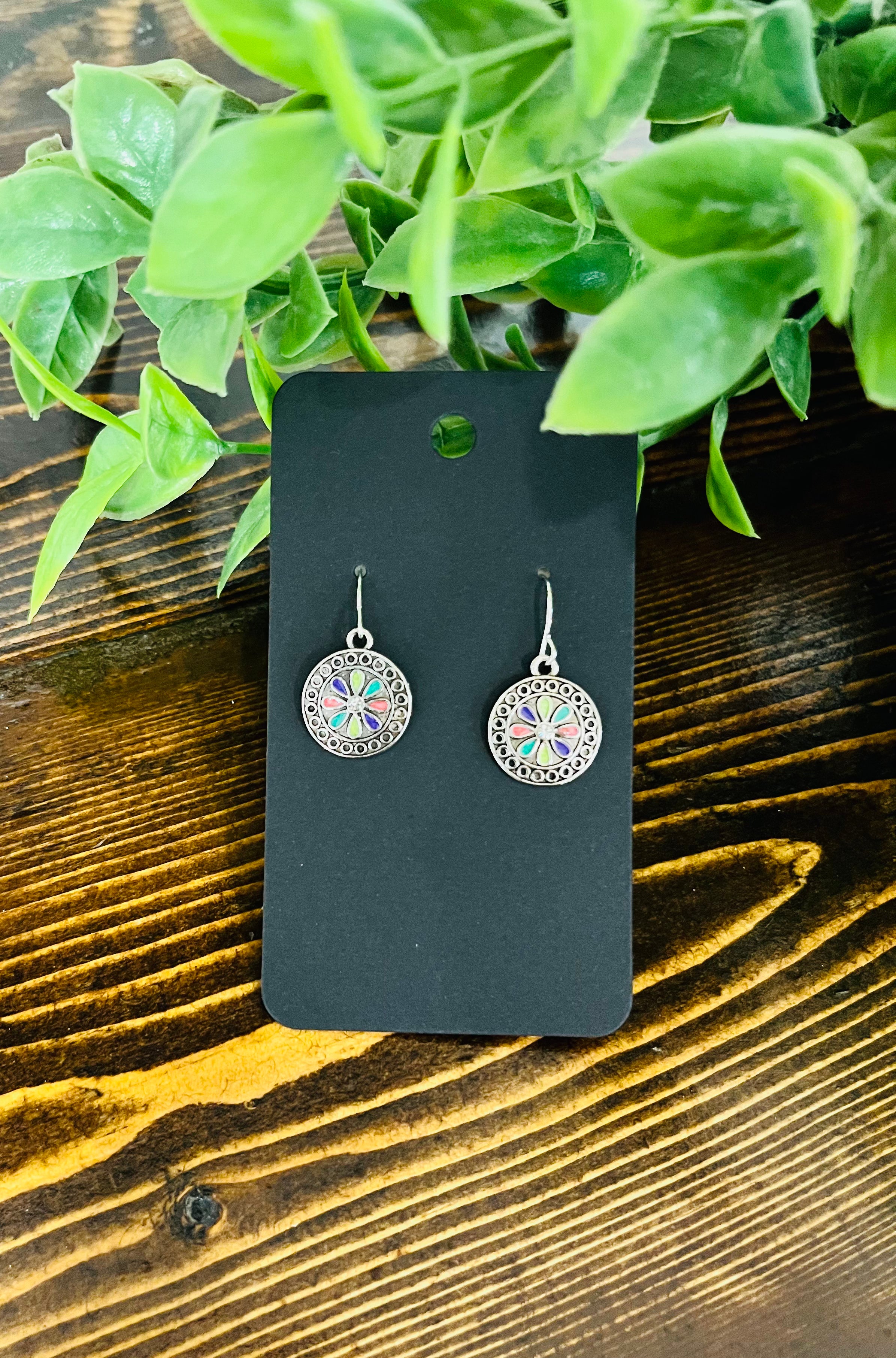 Women’s Silver Colorful Pendant Earrings