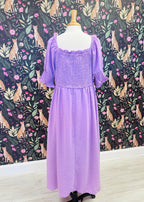 Women’s Evermmee Curvy Purple Dot Pattern Smocked Dress