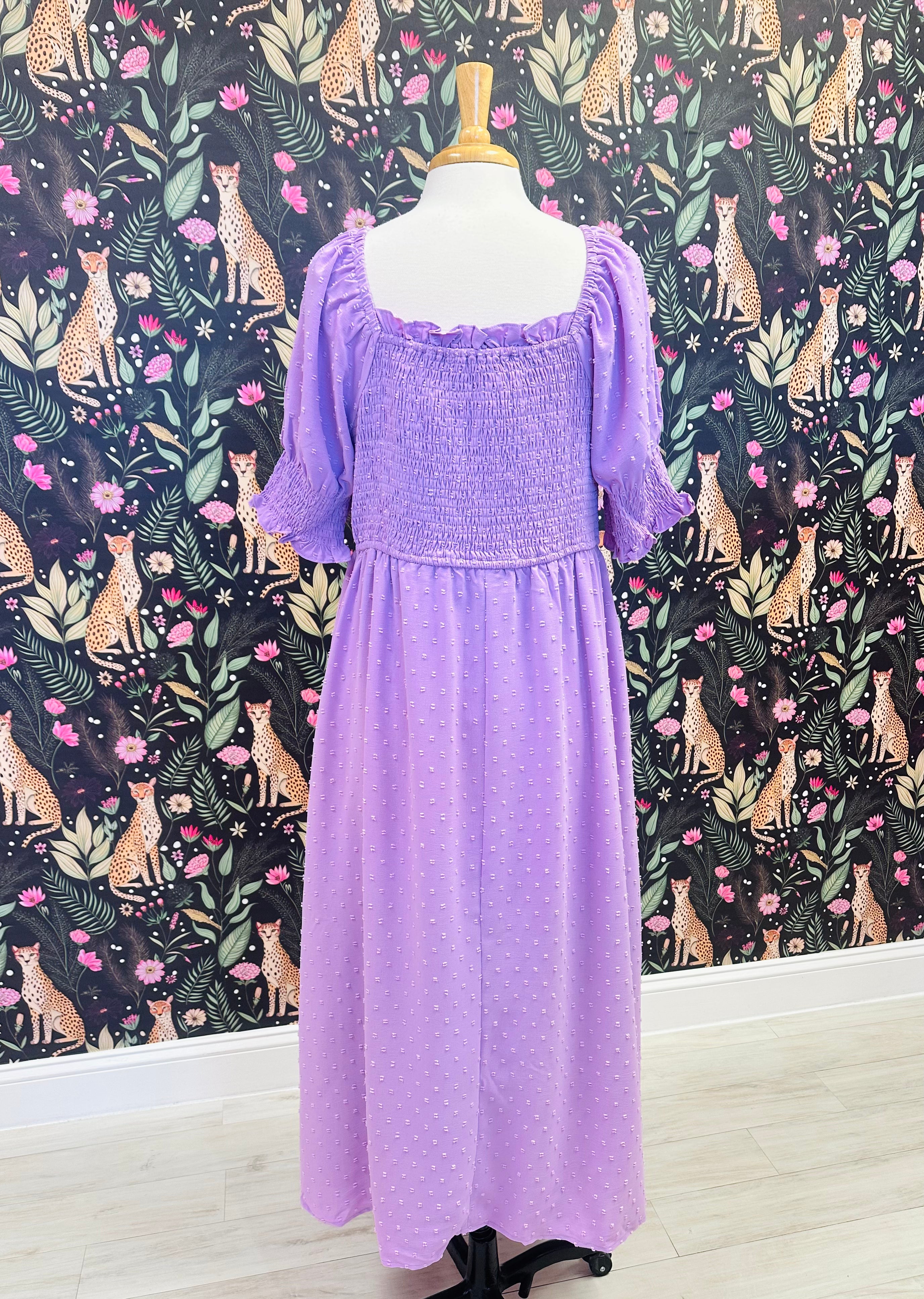 Women’s Evermmee Curvy Purple Dot Pattern Smocked Dress