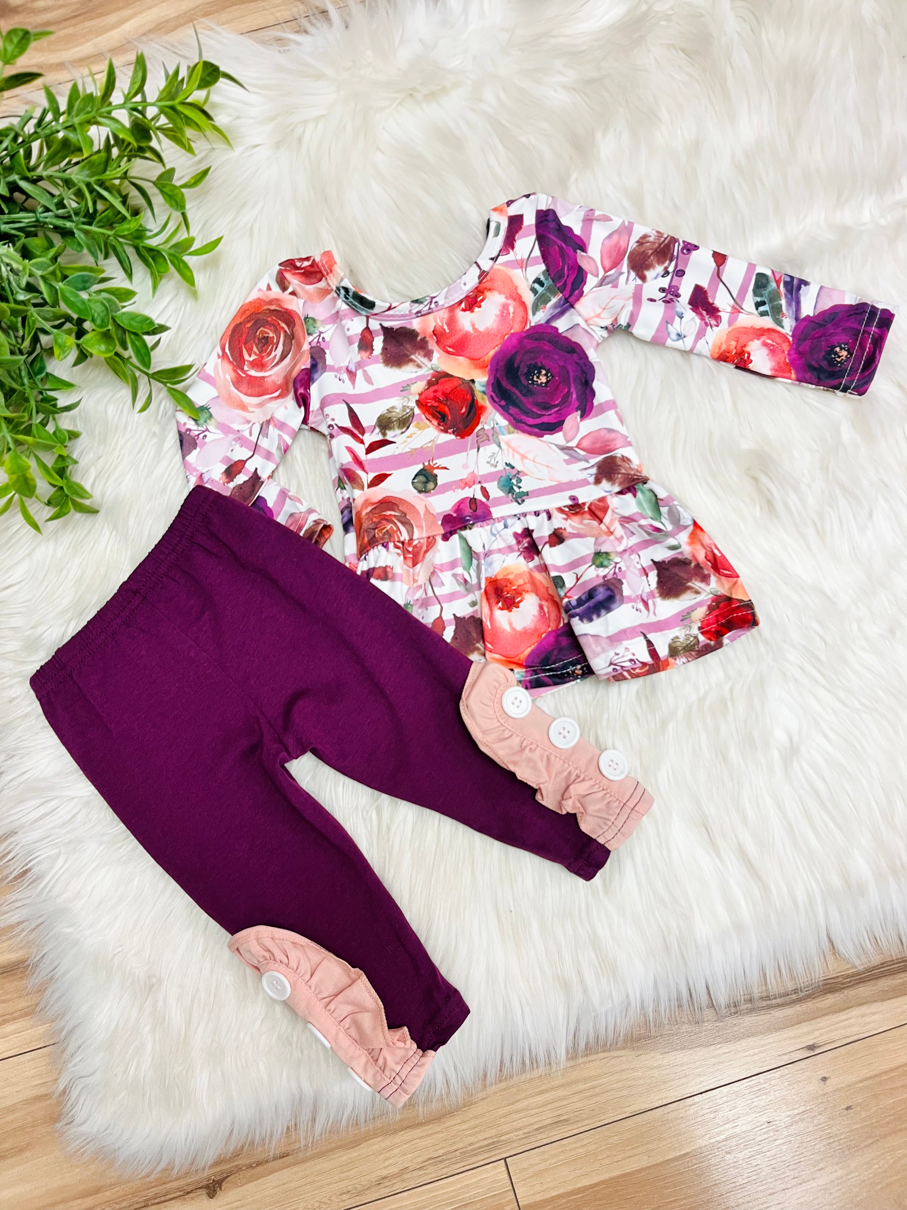 Girl’s Purple Fall Floral Outfit