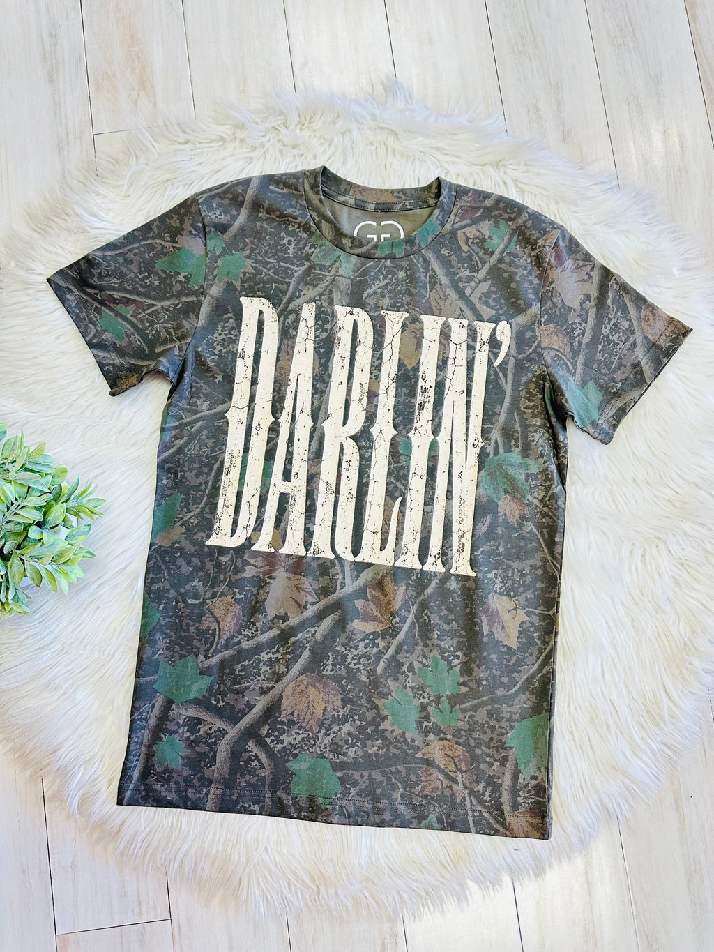 Women’s Camo Graphic Tee featuring Darlin’ in Butter Yellow