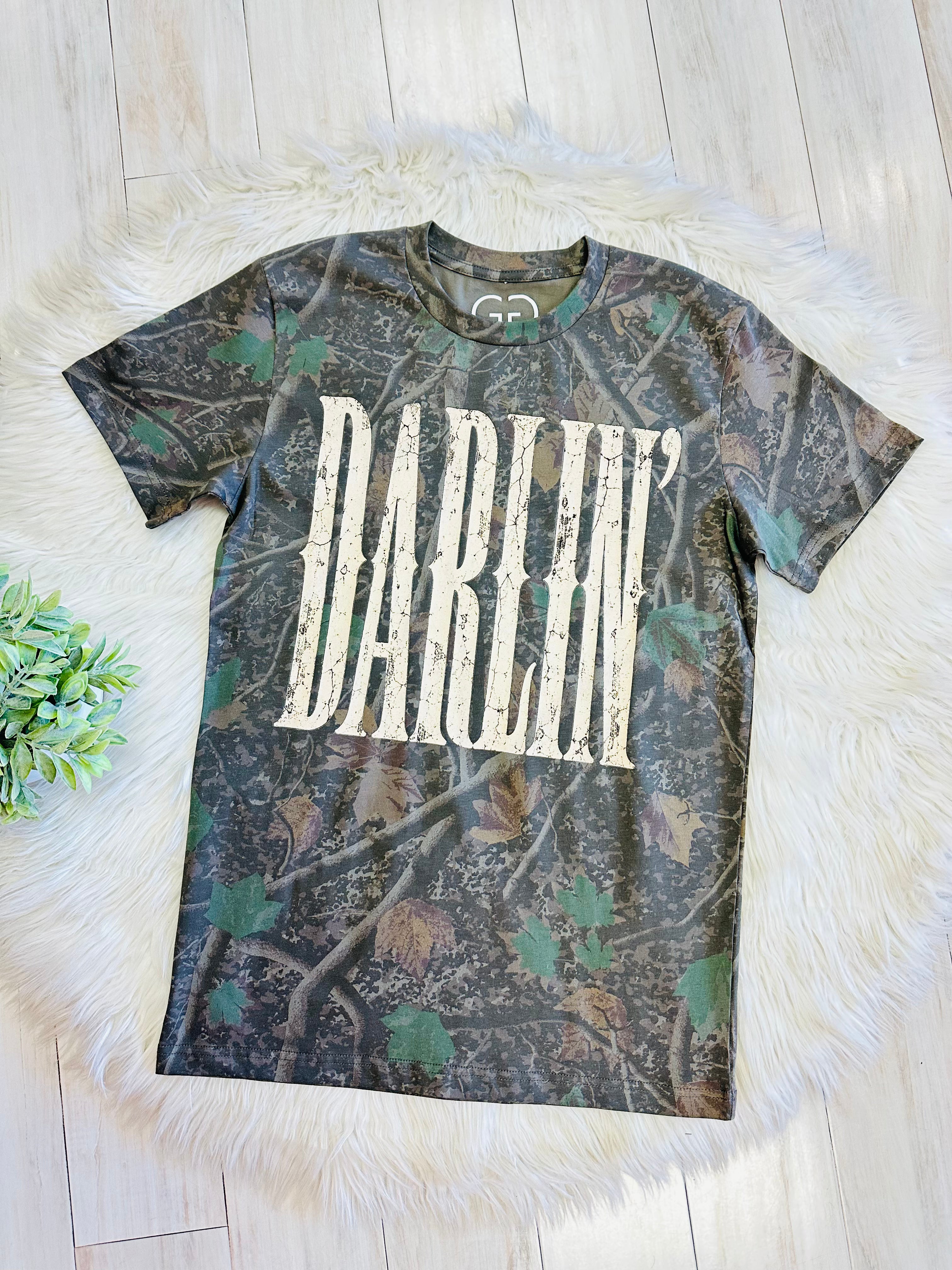 Women’s Camo Graphic Tee featuring Darlin’ in Butter Yellow