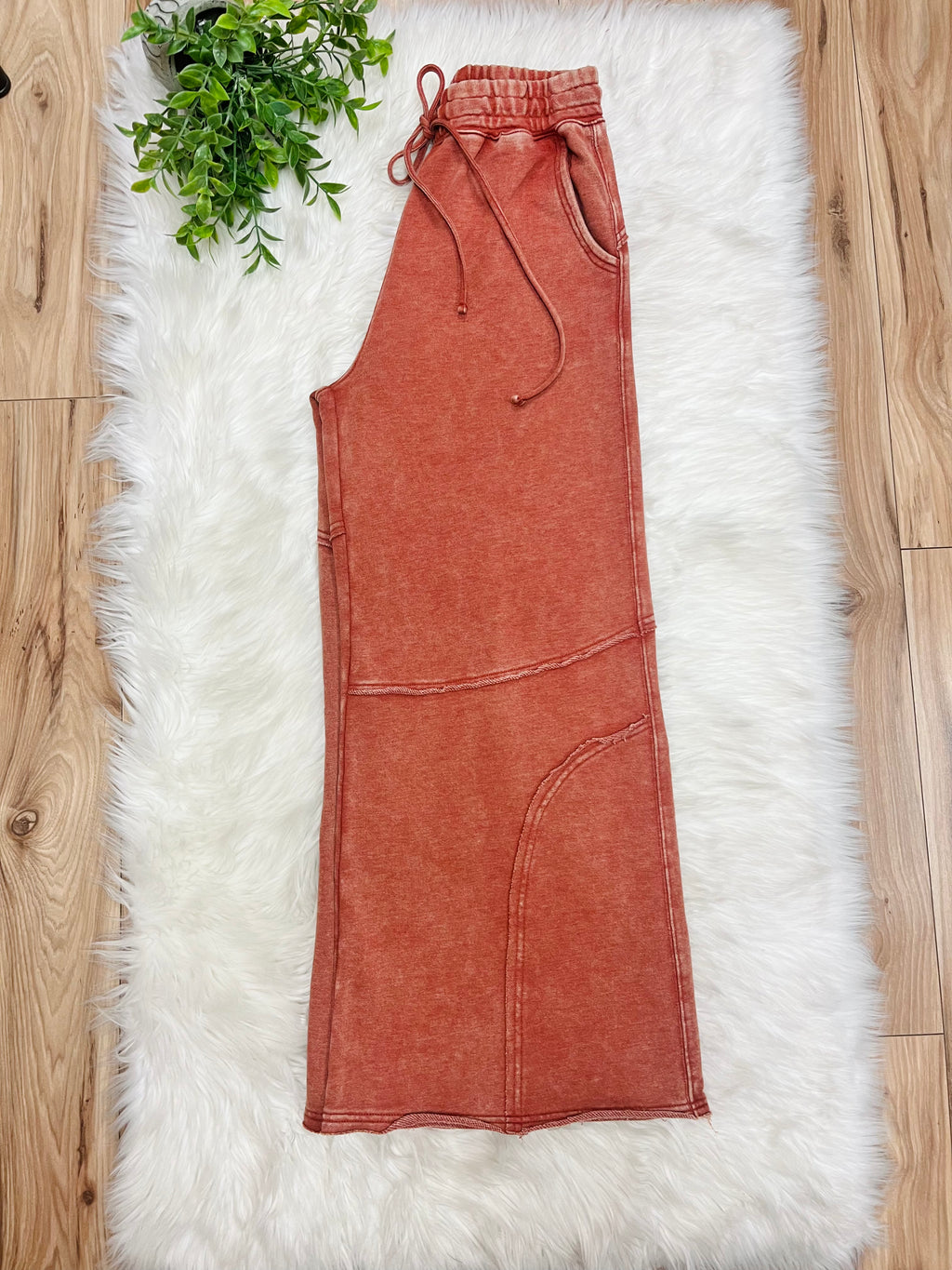 Women’s Zenana Rust Wide Leg Acid Wash Pants- Oversized