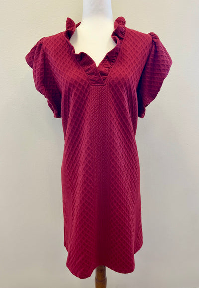 Entro Burgundy Textured Dress - Mini Mee Boutique