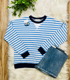 Women’s Cornflower Blue and Navy Stripe Top- Loose Fit