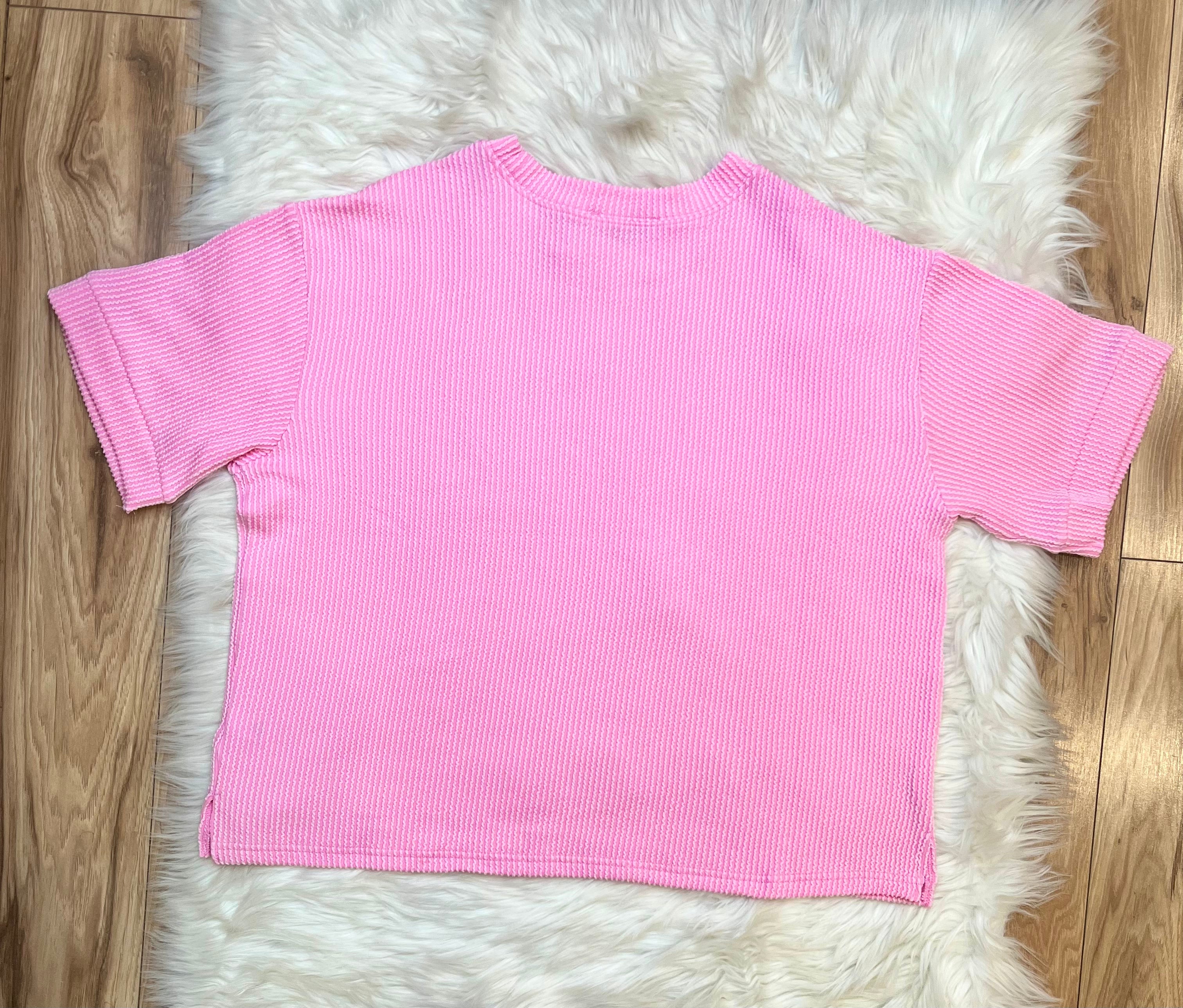 Women’s Ribbed Top and Drawstring Pant Set in Light Pink