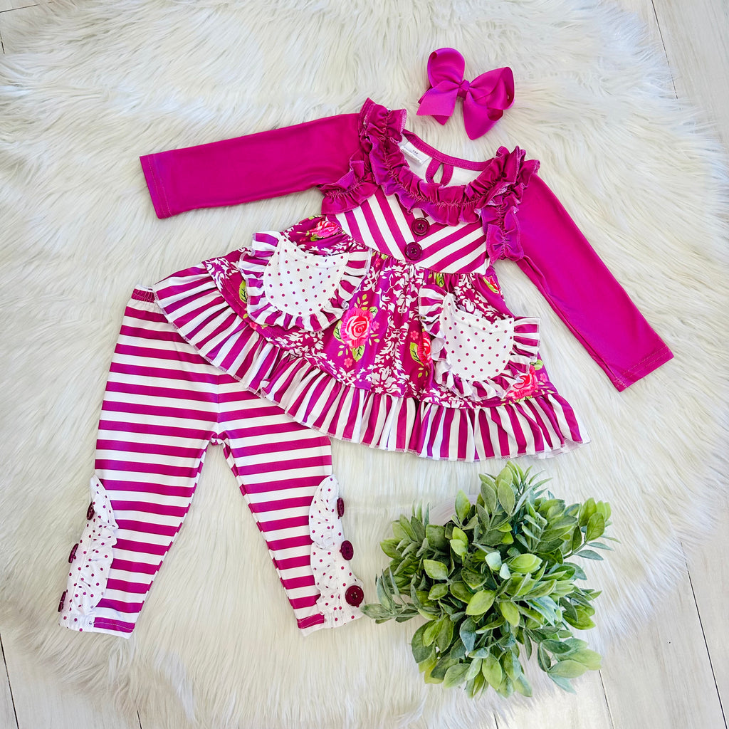 Girl’s Magenta Mixed Print Set