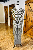 Women’s Mocha Stripe Jumpsuit- Oversized