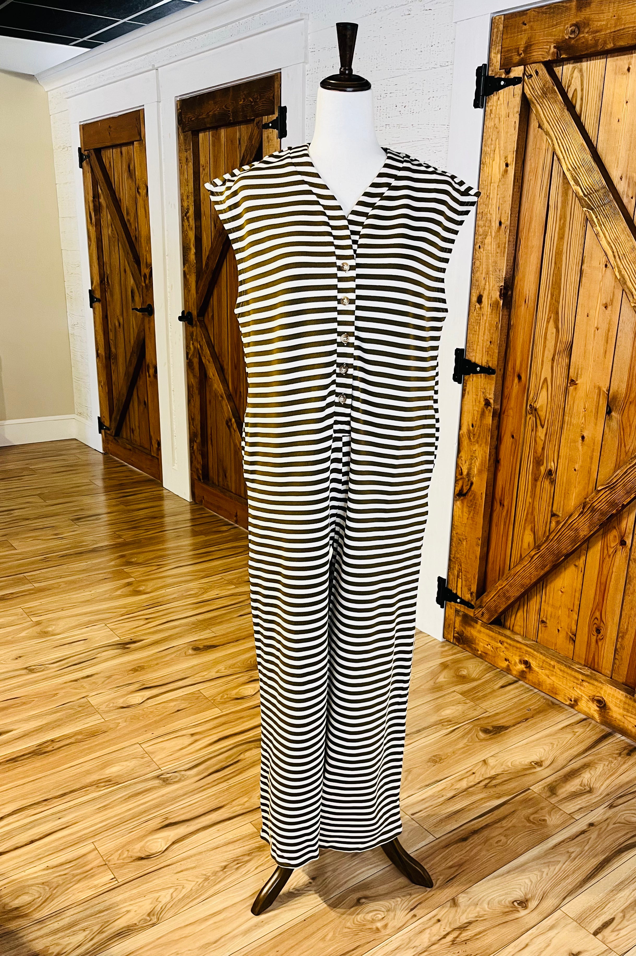 Women’s Mocha Stripe Jumpsuit- Oversized