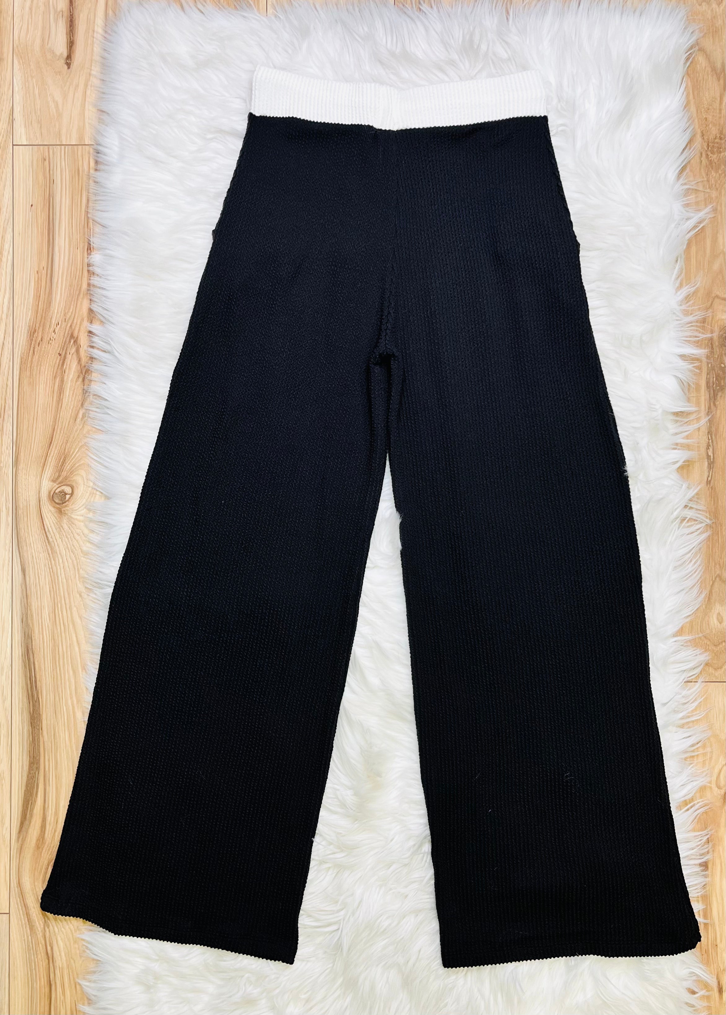 Women’s Zenana Black White Detail Ribbed Set Regular and Curvy