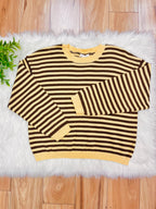 Women’s Stripe Brown & Yellow Relaxed Sweater Top by Blu Pepper- Loose Fit
