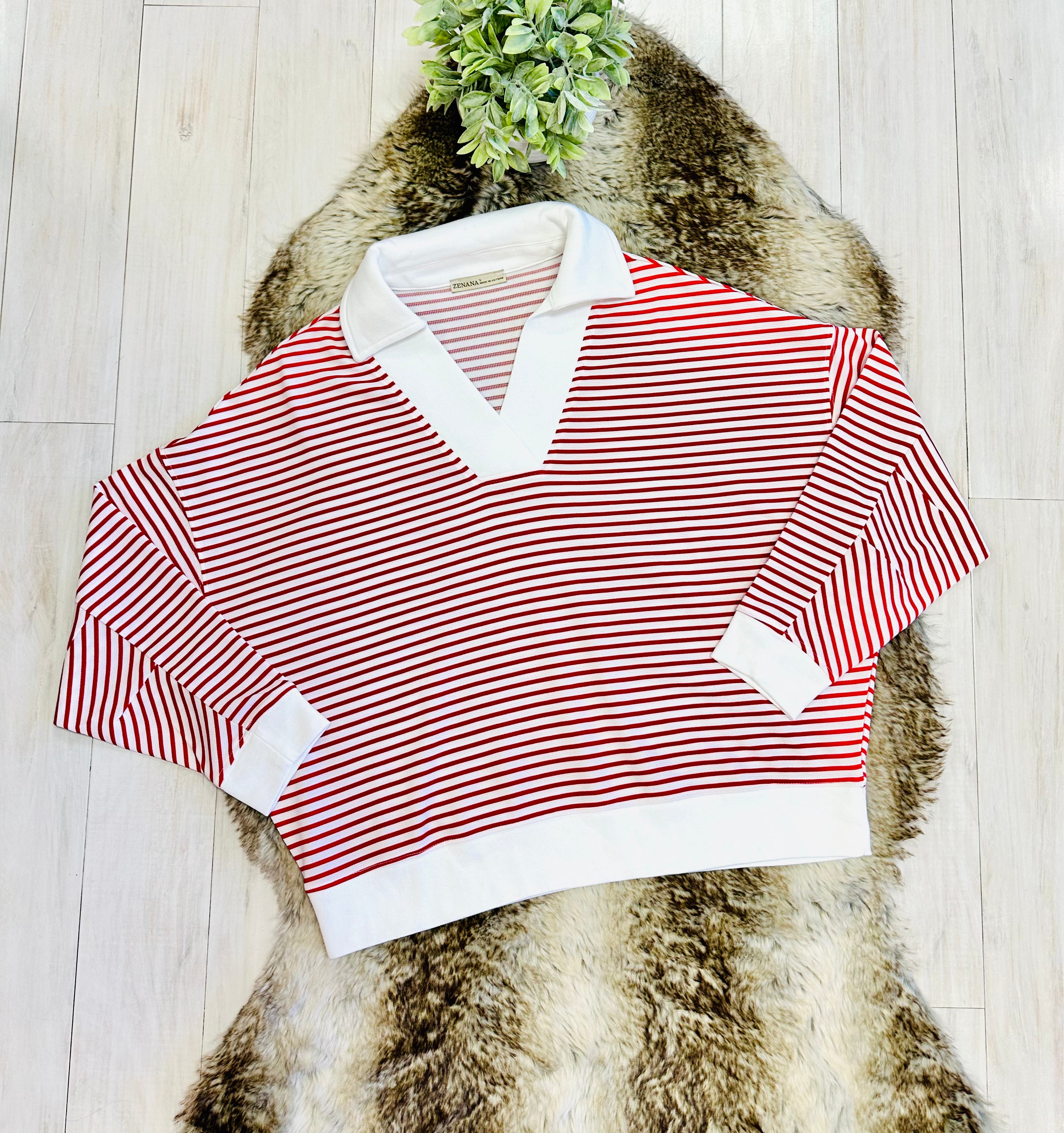 Women’s Zenana White & Red Long Sleeve Set