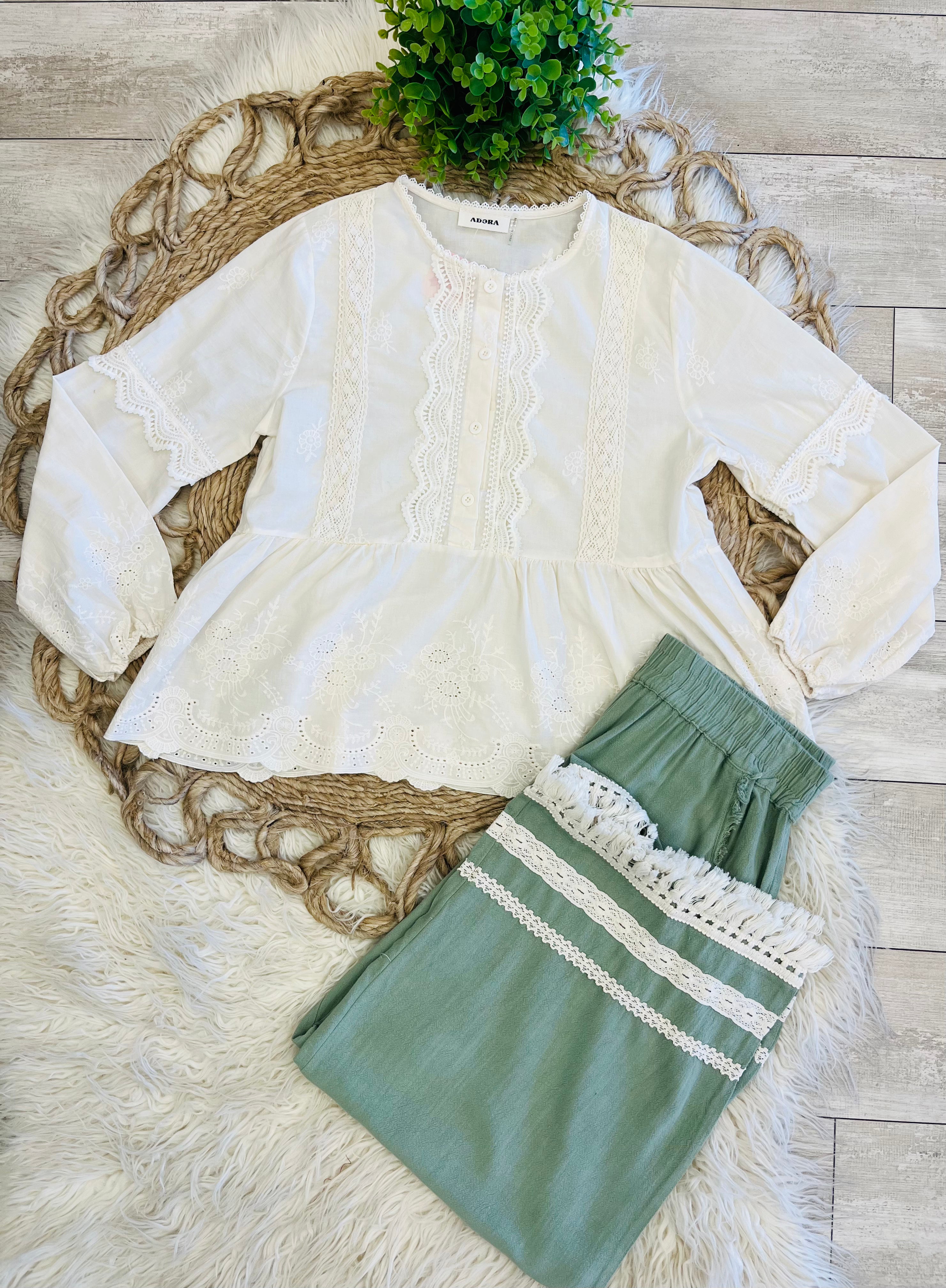 Women’s Cotton Embroidered Sleeve Blouse - True to Size