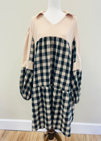 Women’s Curvy Evermmee Tan Plaid Dress