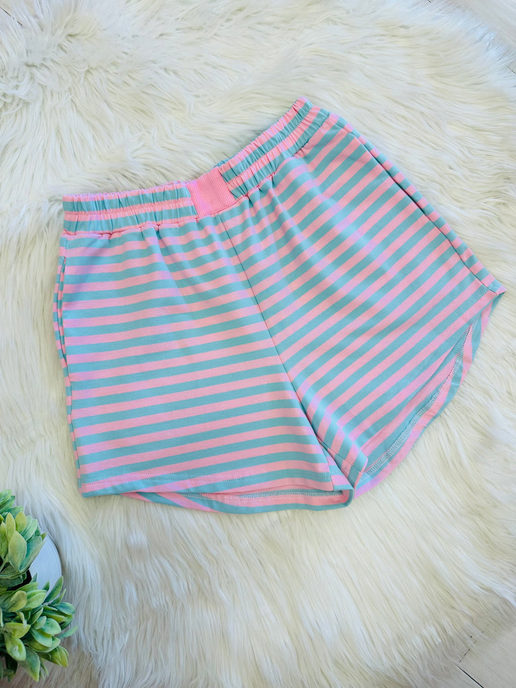 Women’s Pink and Blue Stripe Long Sleeve Short Set