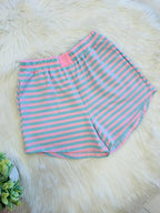 Women’s Pink and Blue Stripe Long Sleeve Short Set