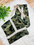 Women’s Anniewear Camouflage Wide Leg Pants with Lace Trim- True to Size