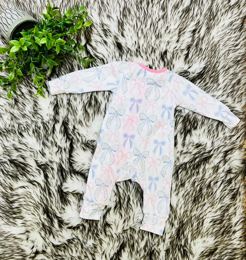 Girl’s Pink and Blue Bow Zipper Romper