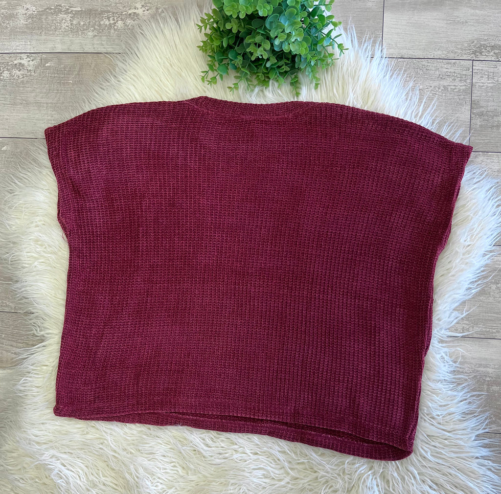 Women’s Zenana Soft Waffle Knit Pocket Top In Dark Burgundy - Oversized