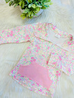 Girl’s Pink and Cream Half Zip Floral Pant Set